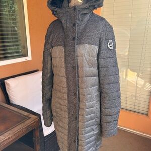 Superdry Fuji Outdoor Coat Womens Gray Tweed Parka Jacket Hooded US *8 Uk 12